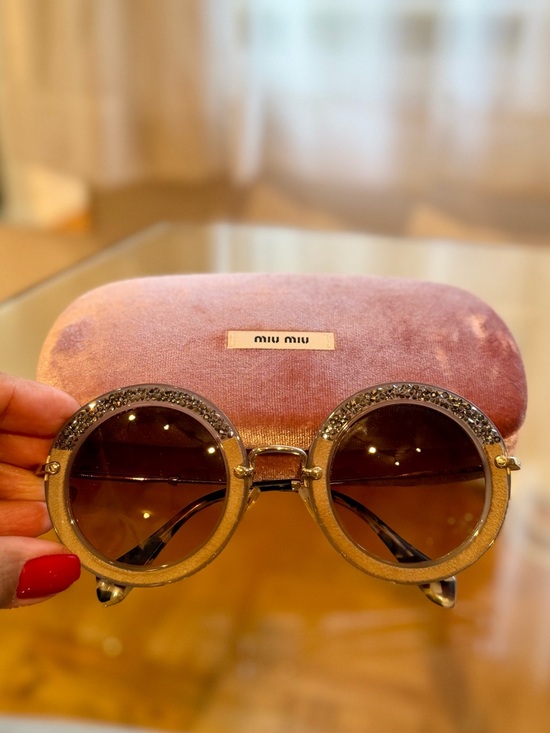 Miu Miu Accessories - Miu Miu Crystal-Embellished Round Sunglasses
